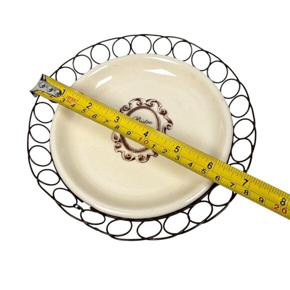 Vintage IMAX Serving Dish Cake Stand Cream Brown French Country Cottage Ceramic - Picture 8 of 10